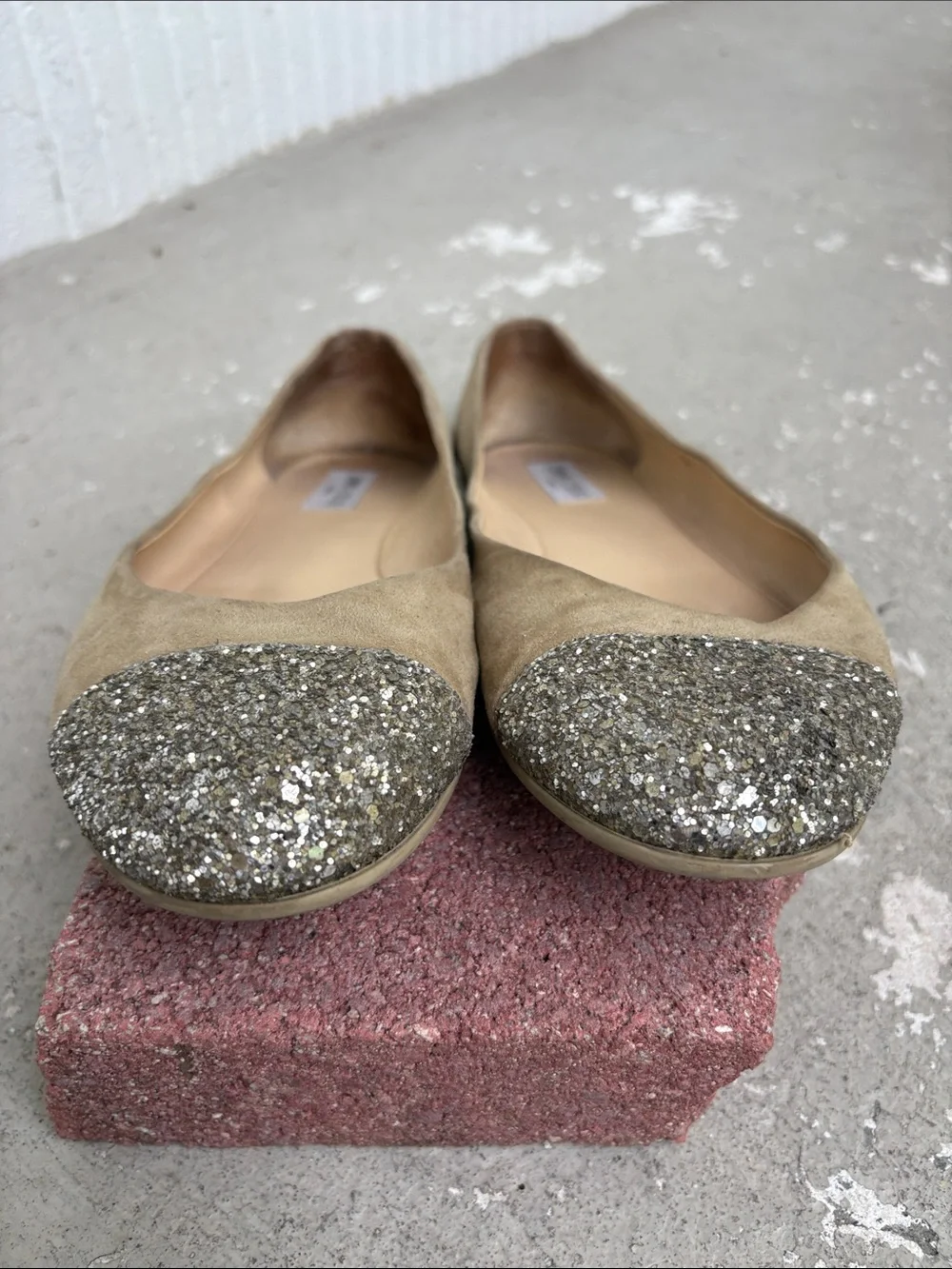 Jimmy Choo suede with glitter toe cap ballet flats